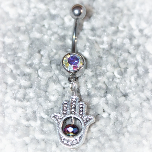 Crystal Hamsa Hand Belly Ring - Picture 16 of 16